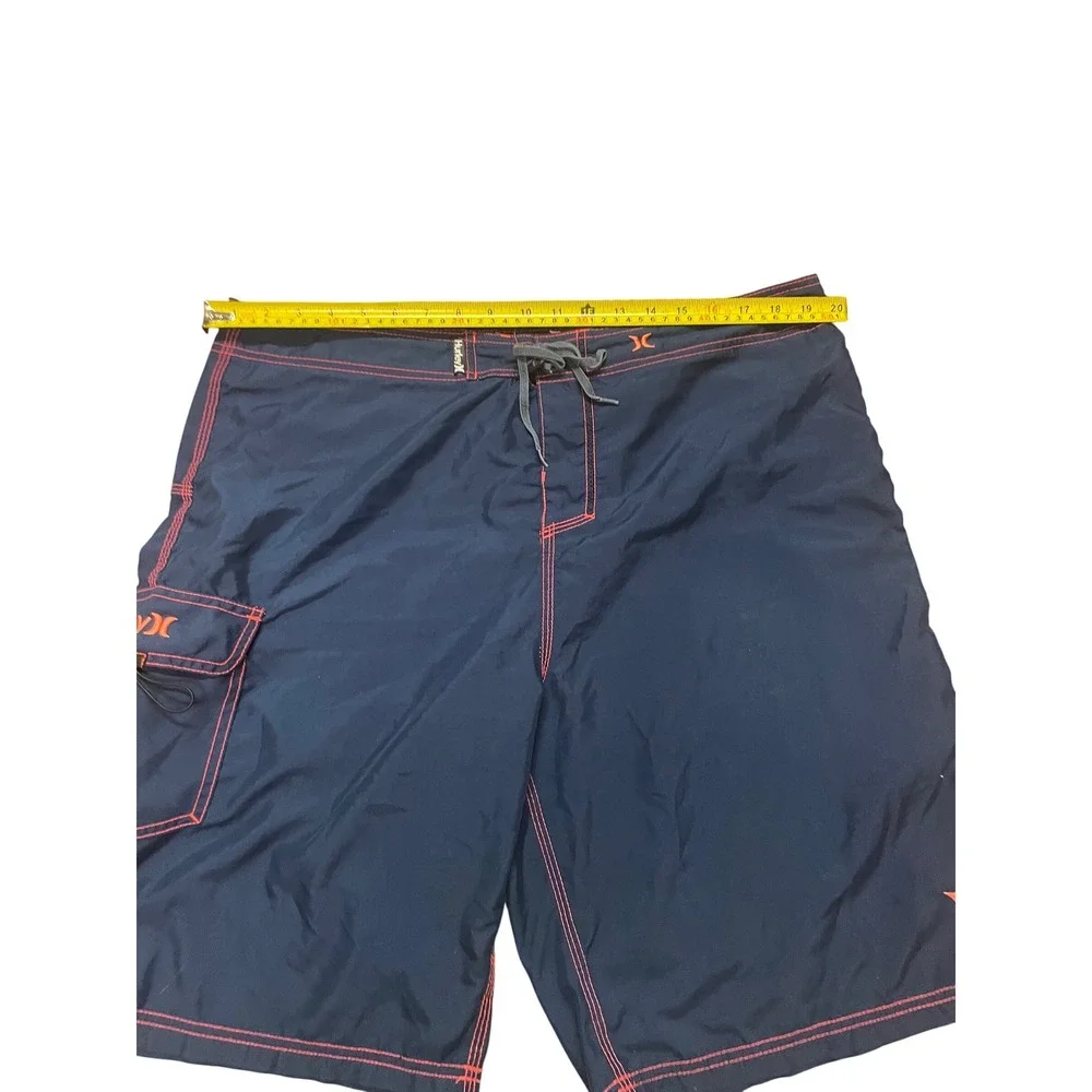 Hurley Mens Navy Blue Orange Contrast Stitch Board Shorts Cargo‎ Pocket Size 38